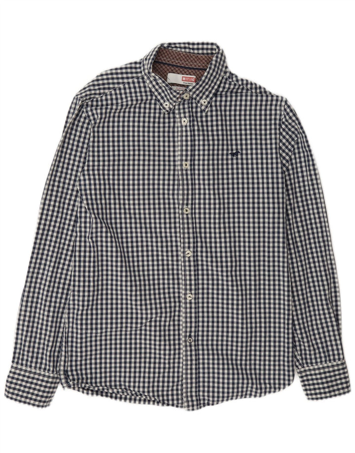 Mustang Mens Slim Fit Shirt Medium Navy Blue Gingham Cotton