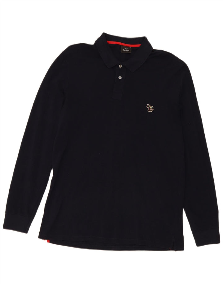 Paul Smith Mens Long Sleeve Polo Shirt Medium Navy Blue Cotton