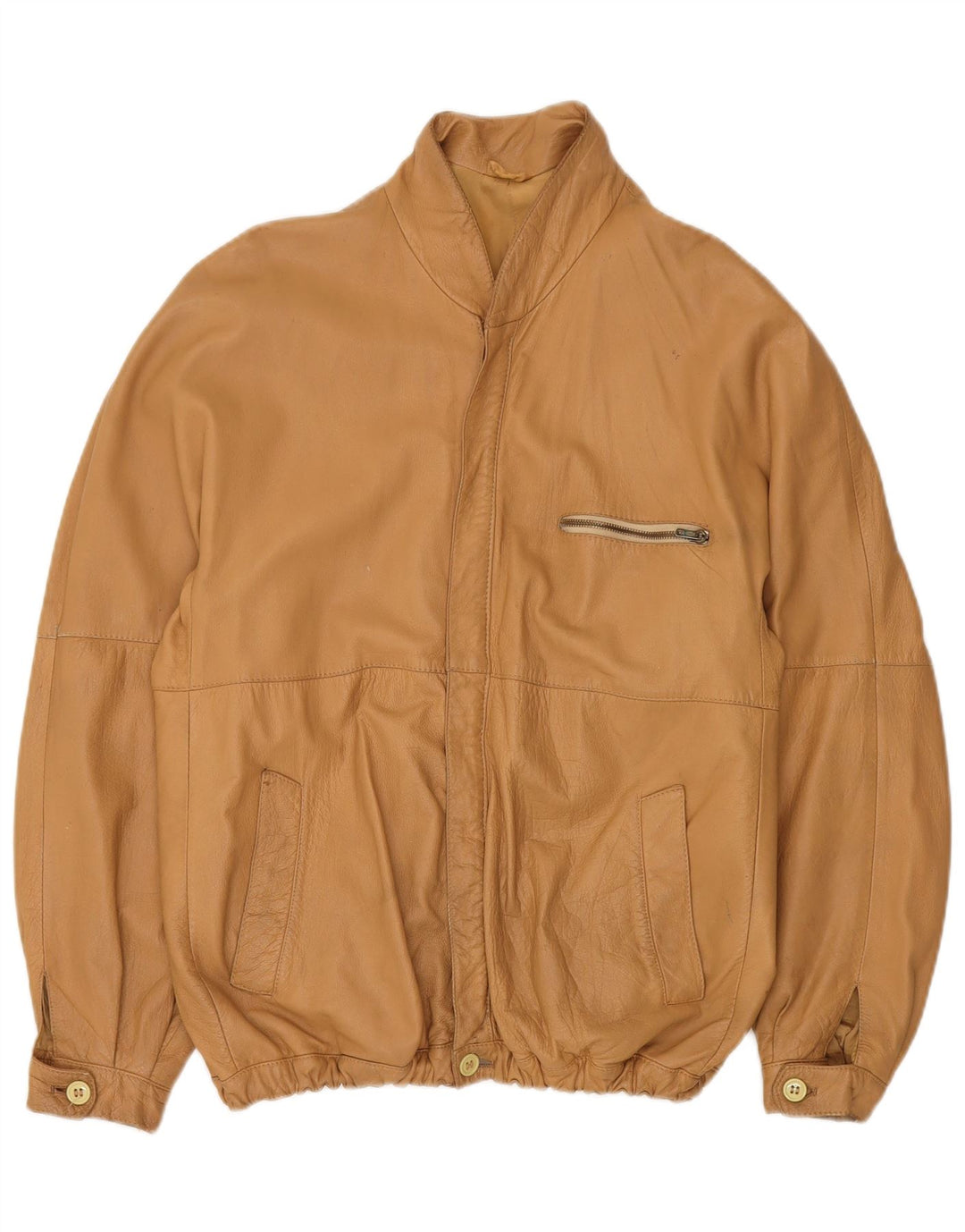Essebi Mens Bomber Leather Jacket IT 56 3XL Beige Leather