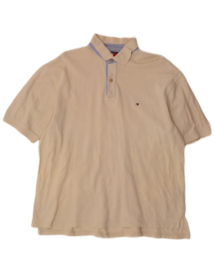 TOMMY HILFIGER Mens Polo Shirt XL Beige Cotton