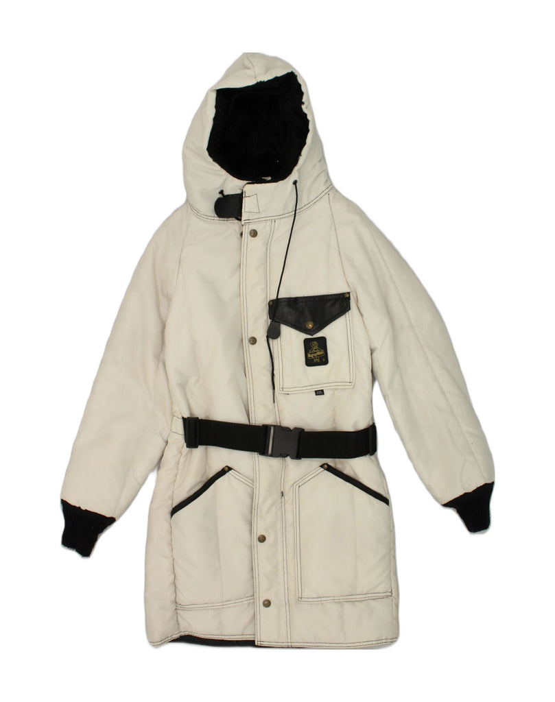 REFRIGIWEAR Mens Hooded Padded Coat UK 34 XS White Nylon | Vintage Refrigiwear | Thrift | Second-Hand Refrigiwear | Used Clothing | Messina Hembry 