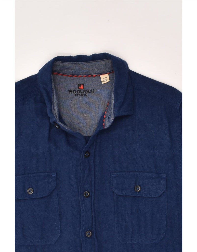 WOOLRICH Mens Shirt Medium Navy Blue Herringbone Cotton | Vintage Woolrich | Thrift | Second-Hand Woolrich | Used Clothing | Messina Hembry 