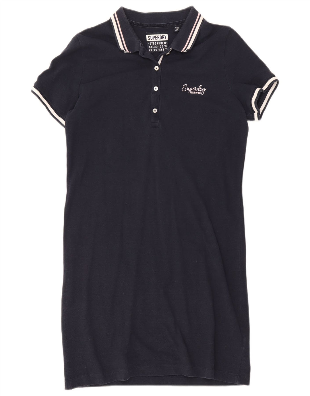 Superdry Womens Polo Dress UK 12 Medium Navy Blue Cotton