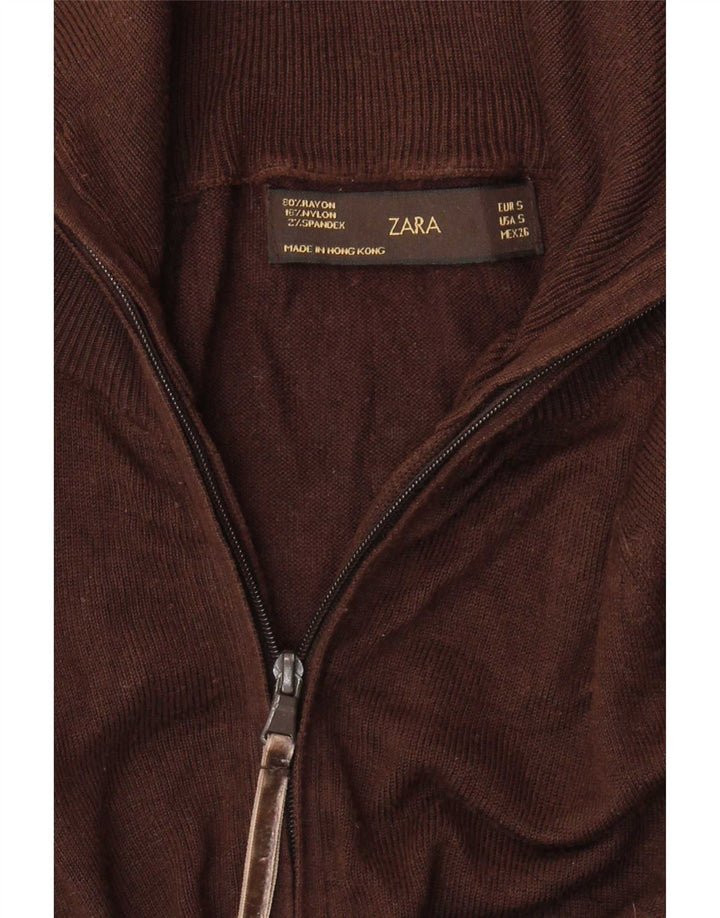 Zara Womens Cardigan Sweater UK 8 Small Brown Rayon