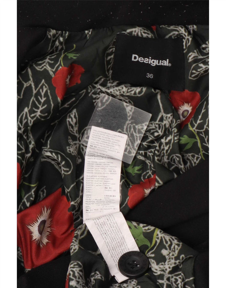Desigual Womens 2 Button Blazer Jacket EU 36 Small Black Floral Polyester