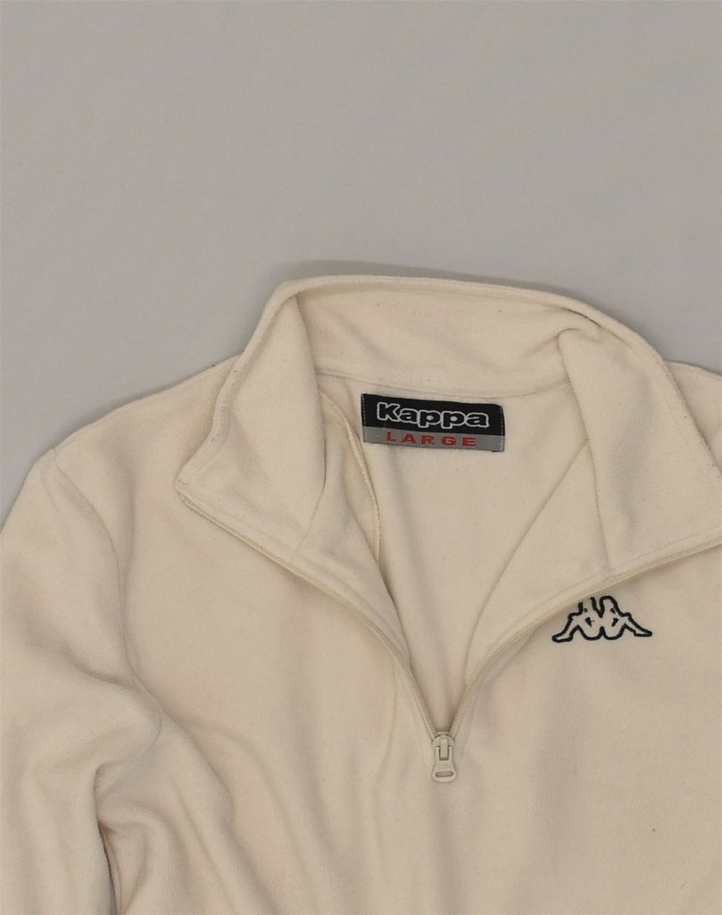 KAPPA Womens Zip Neck Fleece Jumper UK 14 Large White Polyester | Vintage Kappa | Thrift | Second-Hand Kappa | Used Clothing | Messina Hembry 