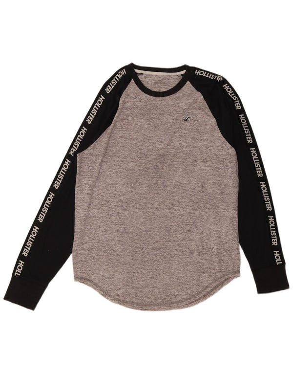 Hollister Mens Graphic Top Long Sleeve Medium Grey Colourblock Cotton