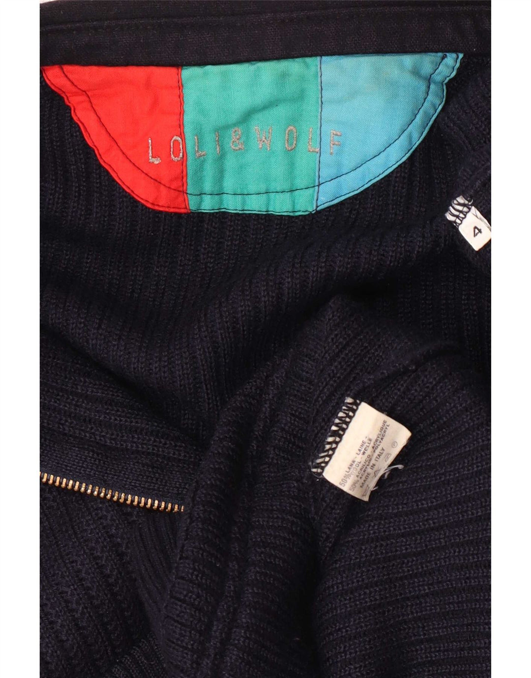 Loli Wolf Mens Cardigan Sweater Large Navy Blue Wool