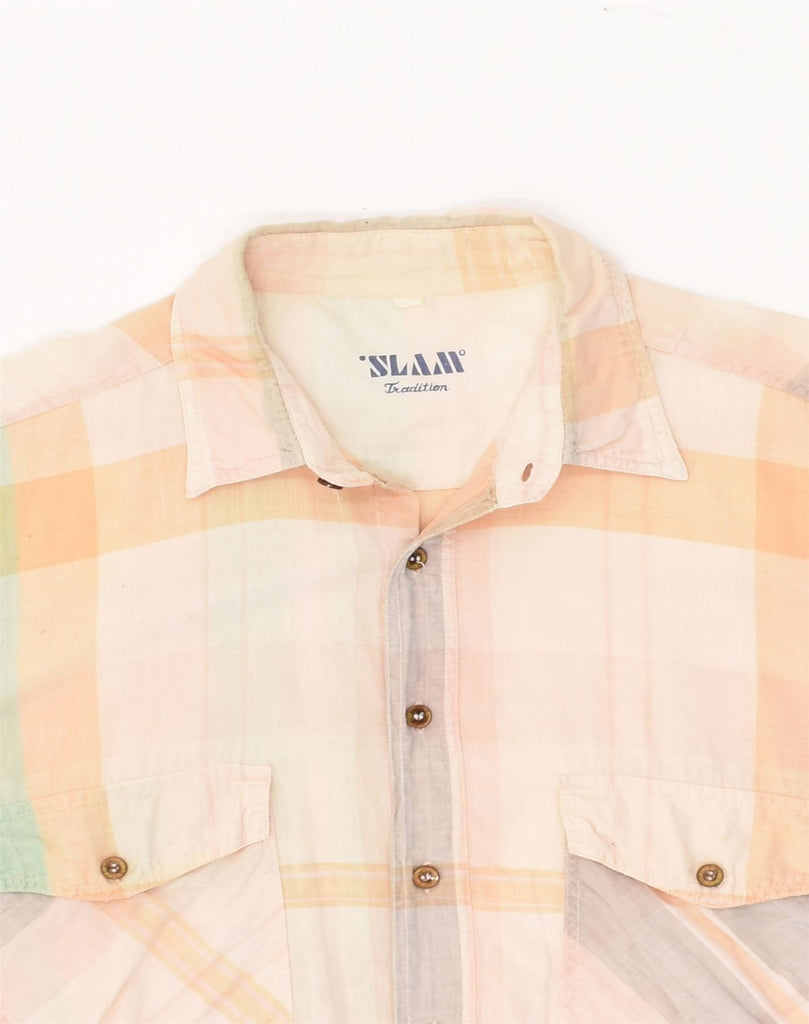 SLAM Mens Short Sleeve Shirt Large Beige Check Cotton | Vintage Slam | Thrift | Second-Hand Slam | Used Clothing | Messina Hembry 