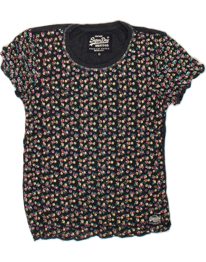SUPERDRY Womens T-Shirt Top UK 10 Small Grey Floral Vintage Superdry and Second-Hand Superdry from Messina Hembry 