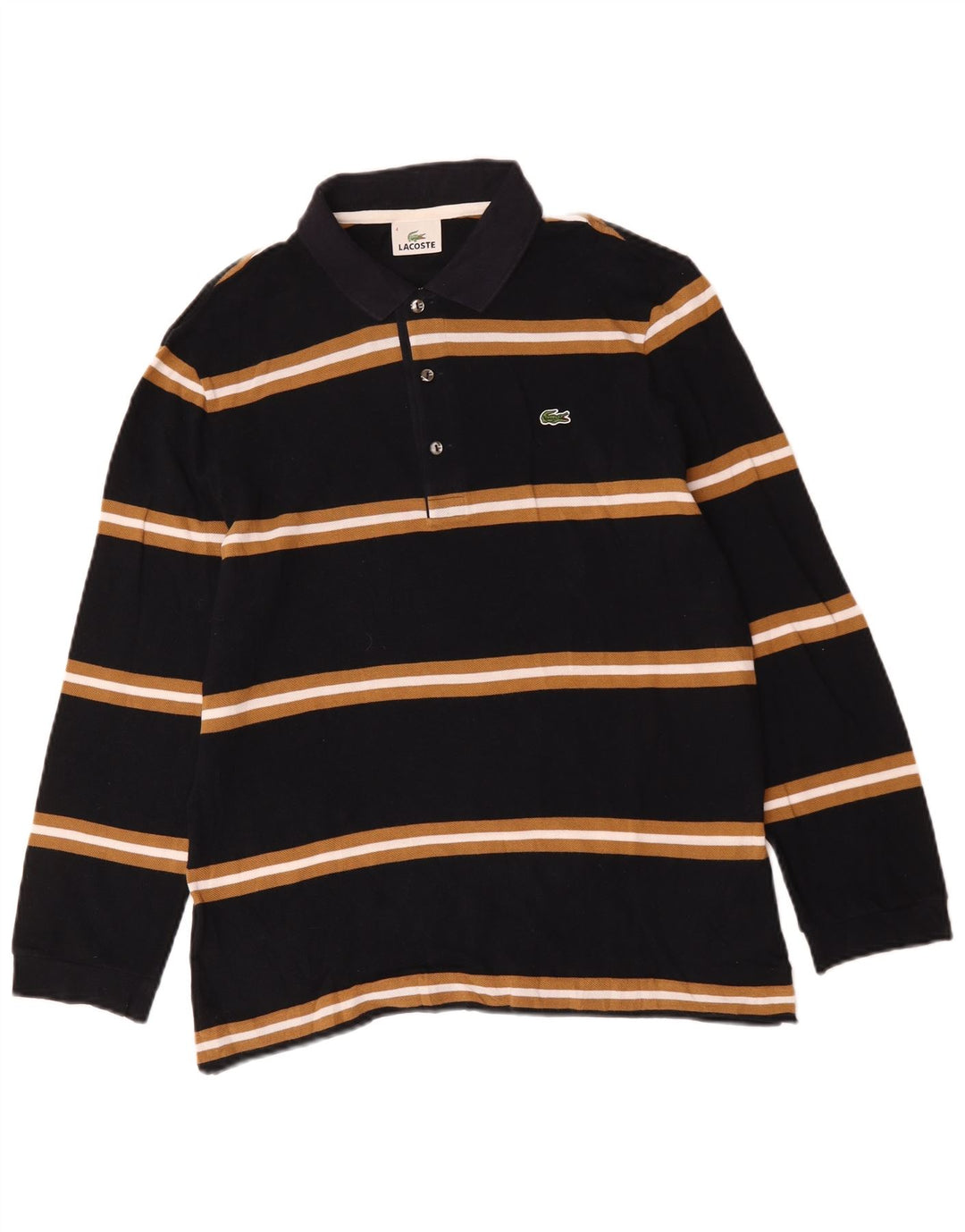 Lacoste Mens Long Sleeve Polo Shirt Size 4 Medium Black Striped Cotton