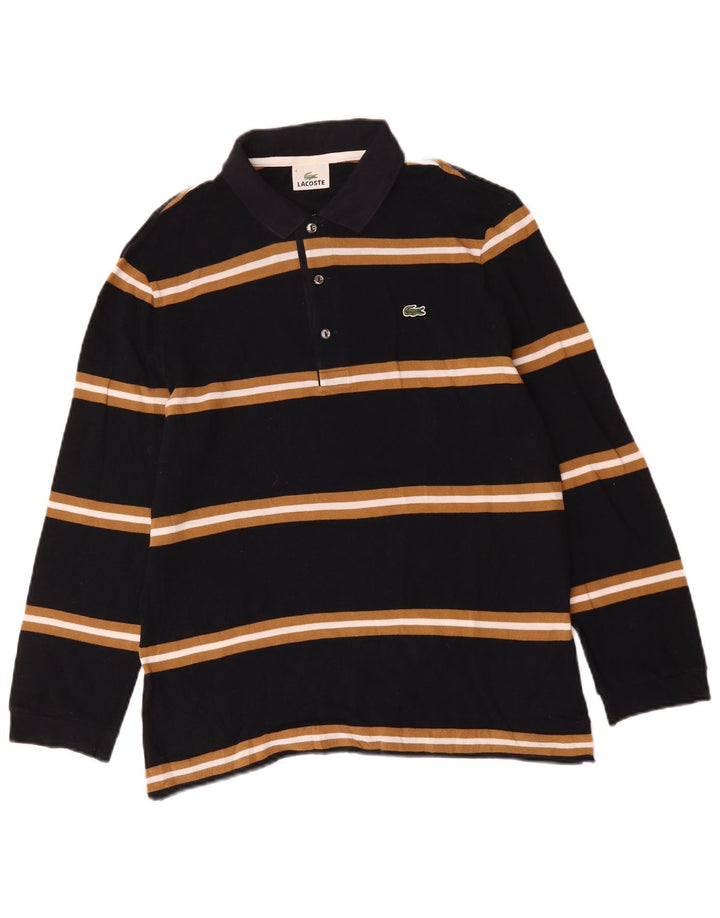 Lacoste Mens Long Sleeve Polo Shirt Size 4 Medium Black Striped Cotton