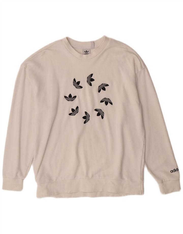 ADIDAS Womens Oversized Graphic Sweatshirt Jumper UK 12 Medium  Off White