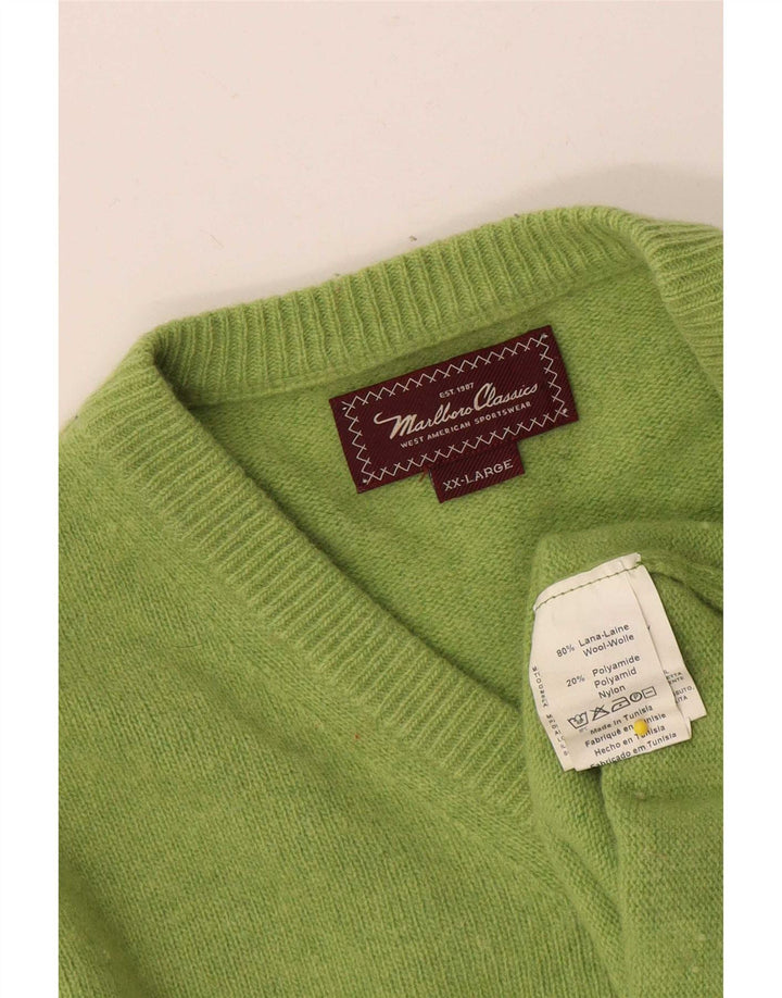 Marlboro Classics Mens V-Neck Jumper Sweater 2XL Green Wool