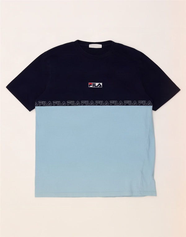 Fila Mens Graphic T-Shirt Top Large Blue Colourblock Cotton