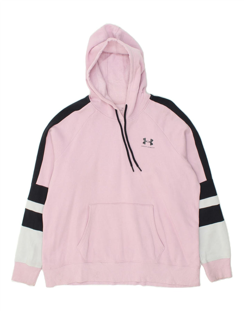 UNDER ARMOUR Womens Hoodie Jumper UK 18 XL Pink Colourblock Cotton | Vintage Under Armour | Thrift | Second-Hand Under Armour | Used Clothing | Messina Hembry 
