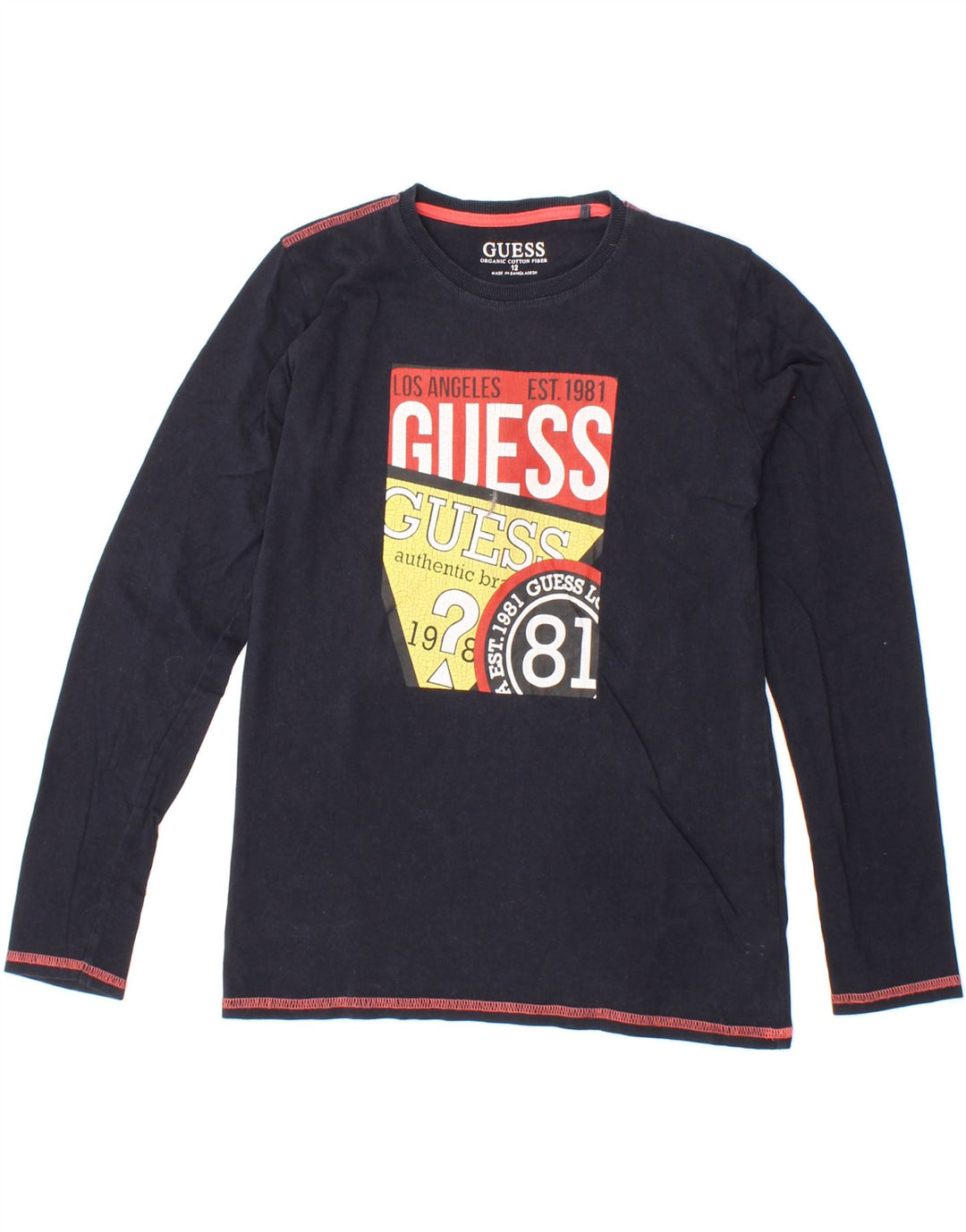 GUESS Boys Graphic Top Long Sleeve 11-12 Years Navy Blue Cotton Vintage Guess and Second-Hand Guess from Messina Hembry 