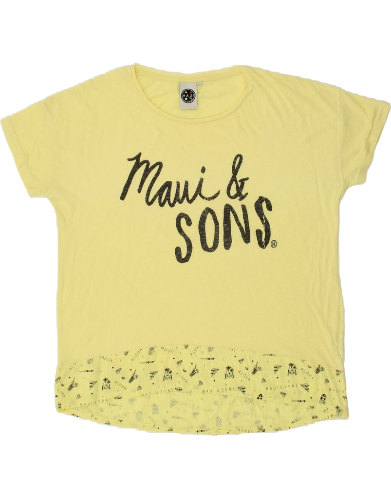 MAUI AND SONS Womens Graphic T-Shirt Top UK 16 Large Yellow Cotton Vintage Maui and Sons and Second-Hand Maui and Sons from Messina Hembry 