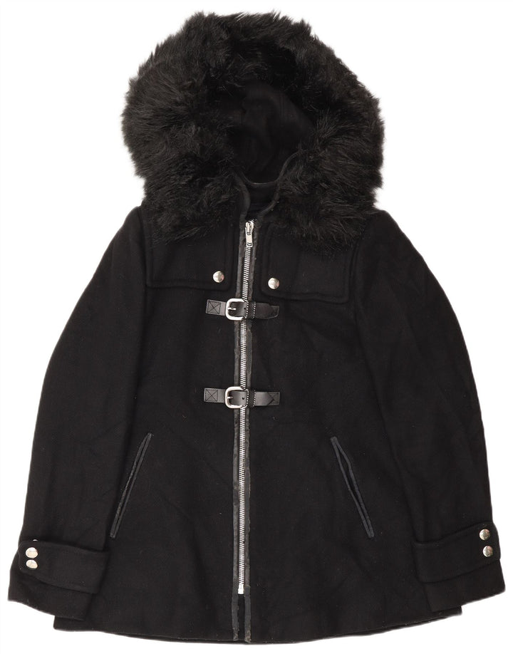Zara Womens Hooded Windbreaker Jacket UK 14 Medium Black Polyester