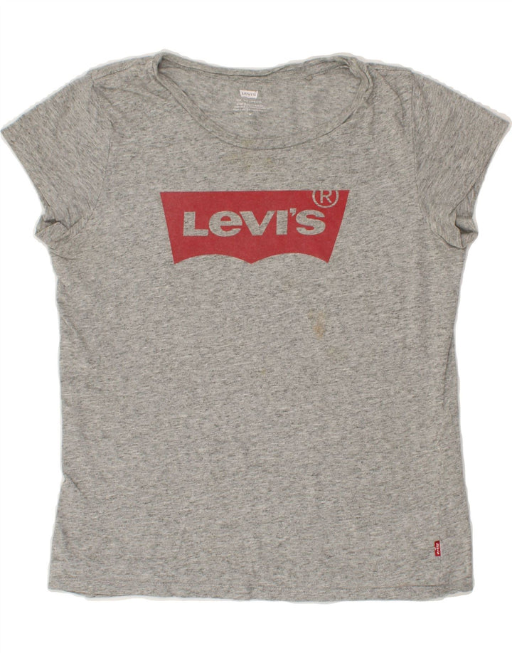 LEVI'S Womens Graphic T-Shirt Top UK 12 Medium Grey Flecked Cotton Vintage Levi's and Second-Hand Levi's from Messina Hembry 