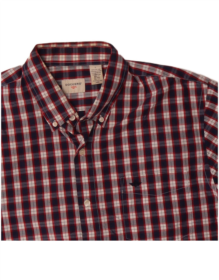DOCKERS Mens Shirt Large Navy Blue Check Cotton
