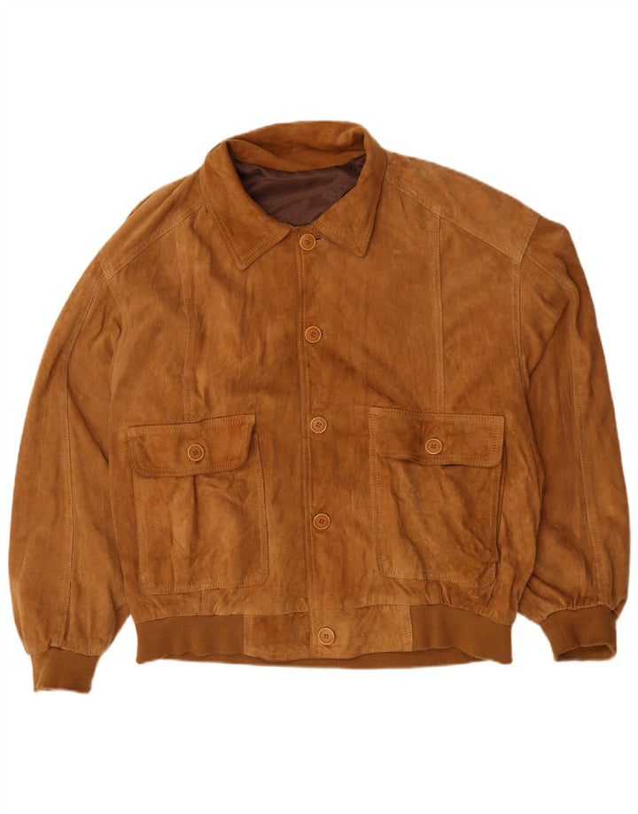 Vintage Mens Suede Bomber Jacket UK 44 2XL Brown