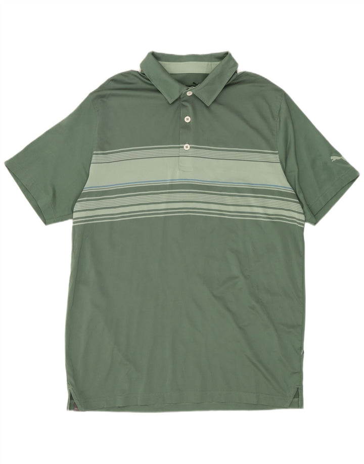 PUMA Mens Polo Shirt Medium Green Striped