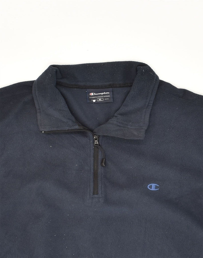 CHAMPION Mens Slim Fit Zip Neck Fleece Jumper XL Navy Blue Polyester | Vintage Champion | Thrift | Second-Hand Champion | Used Clothing | Messina Hembry 