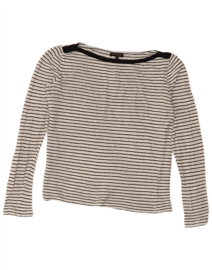 Massimo Dutti Womens Top Long Sleeve UK 10 Small White Striped Nautical