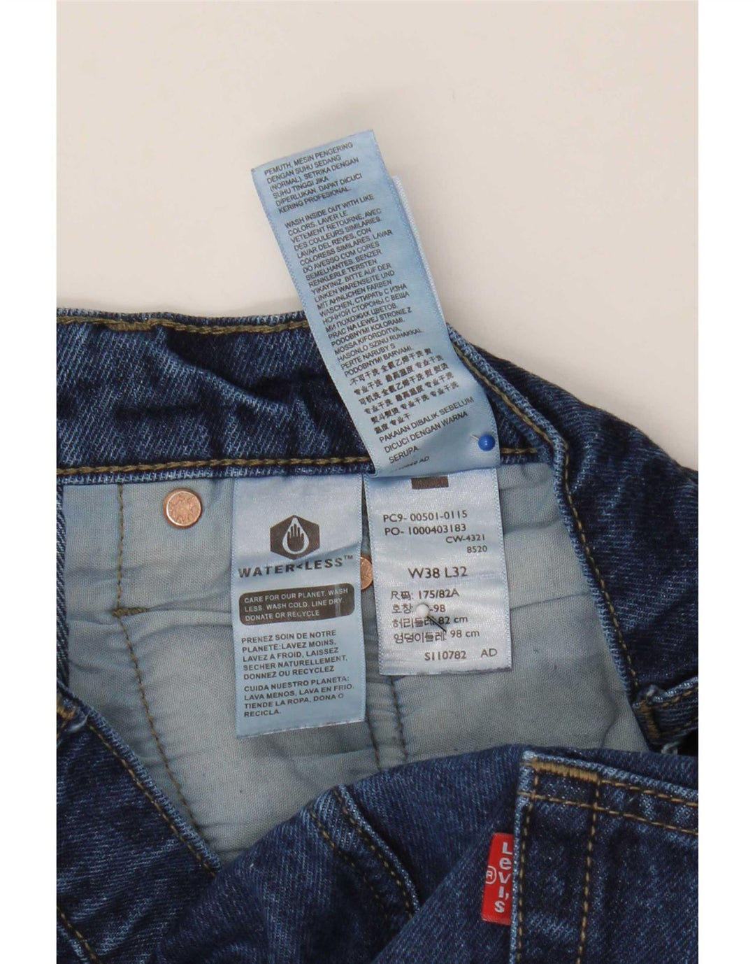 Levi's Mens 501 Straight Jeans W38 L26 Navy Blue Cotton