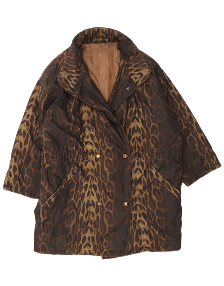 Preca Womens Oversized Double Breasted Coat IT 42 Medium Brown Animal Print