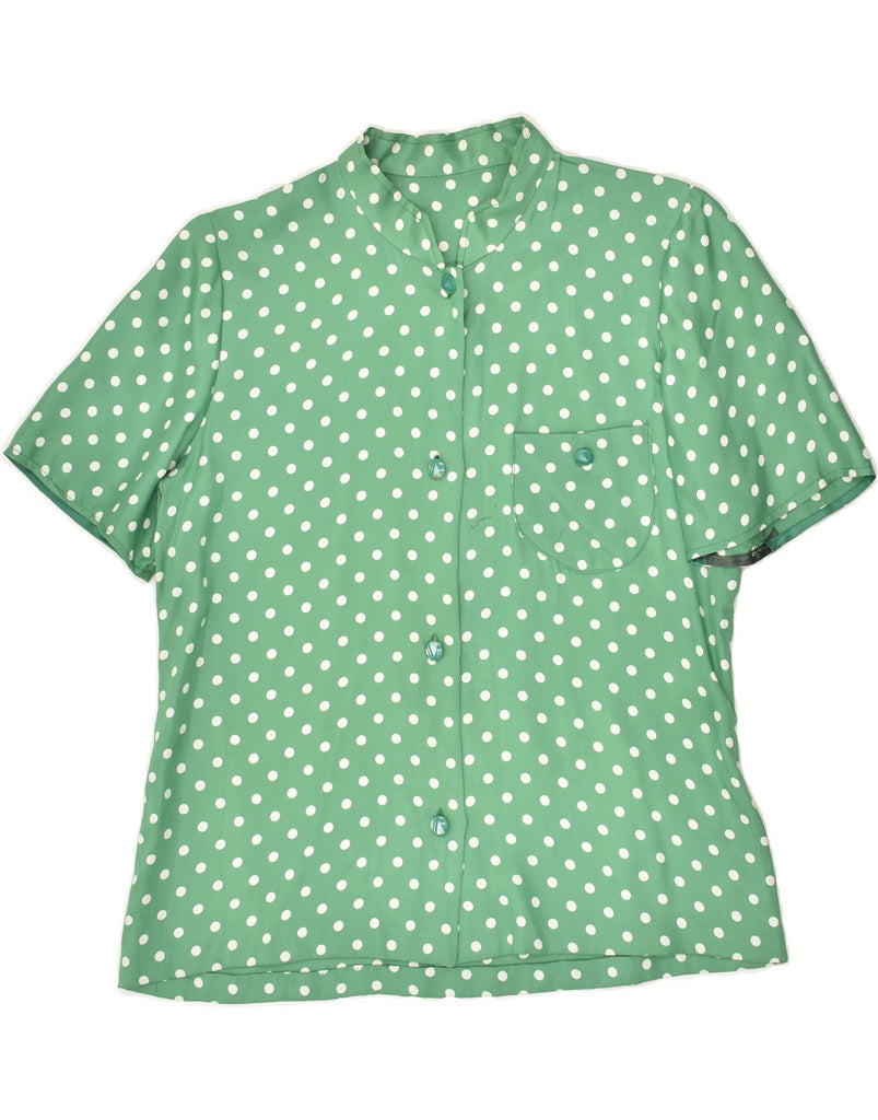 VINTAGE Womens Short Sleeve Shirt UK 12 Medium Green Polka Dot | Vintage Vintage | Thrift | Second-Hand Vintage | Used Clothing | Messina Hembry 