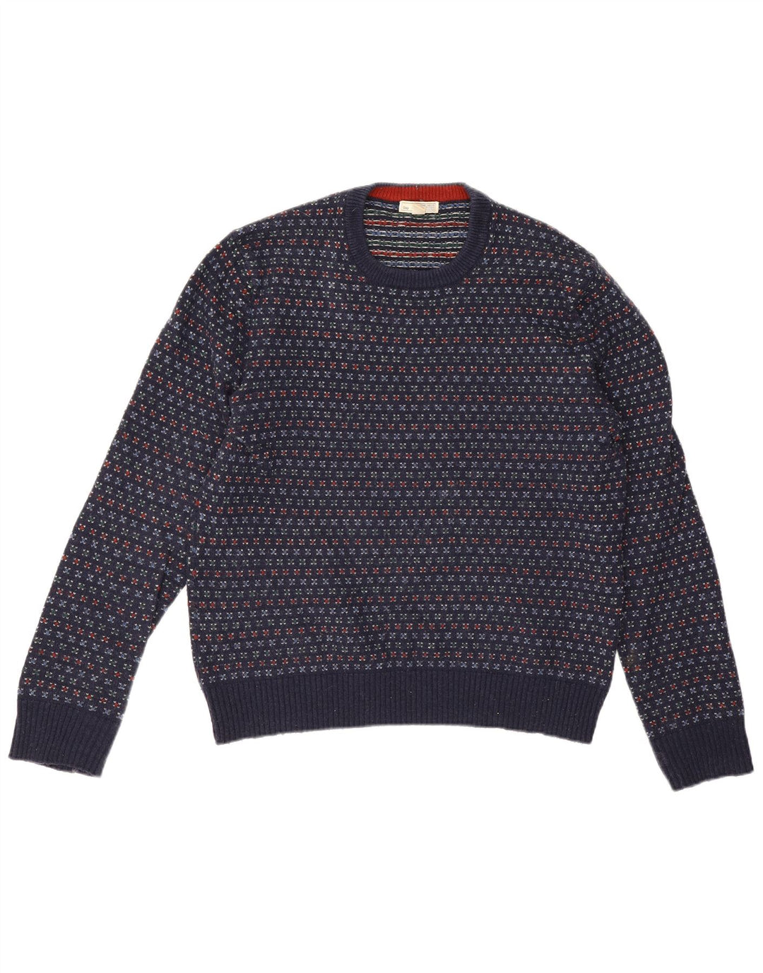 Gap Mens Crew Neck Jumper Sweater Medium Navy Blue Spotted Wool