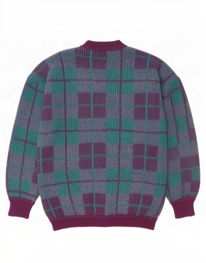 Vintage Mens Crew Neck Jumper Sweater Medium Purple Geometric