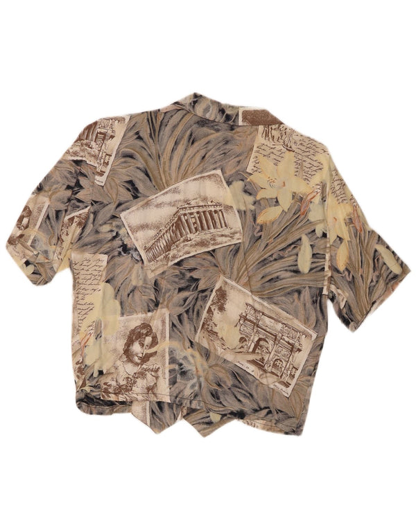 Vintage Womens Crop Graphic Shirt Blouse UK 12 Medium Grey Floral