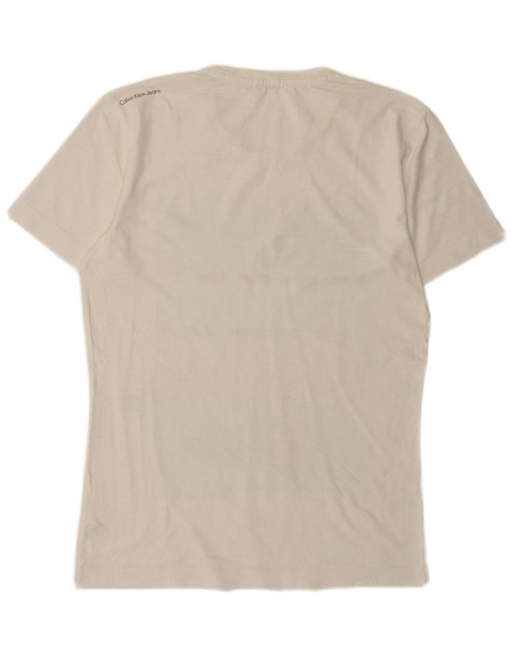 CALVIN KLEIN JEANS Mens Graphic T-Shirt Top Medium White Cotton