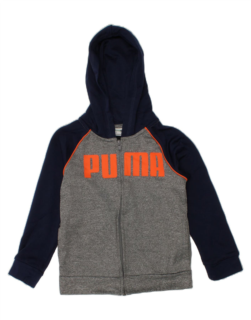 PUMA Boys Graphic Zip Hoodie Sweater 2-3 Years Navy Blue Colourblock Vintage Puma and Second-Hand Puma from Messina Hembry 