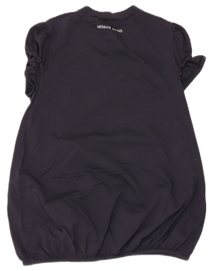 Armani Womens Graphic Blouse Top EU 34 2XS Navy Blue Cotton