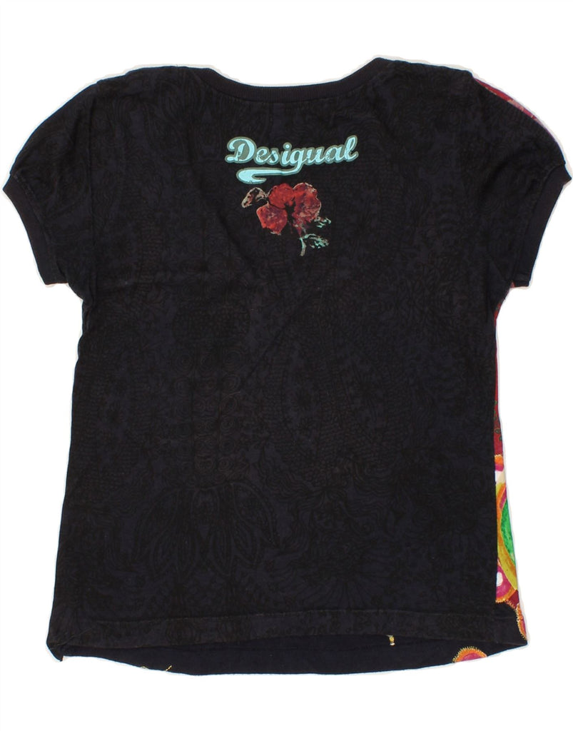 DESIGUAL Womens Crop Graphic T-Shirt Top UK 10 Small Navy Blue Floral Vintage Desigual and Second-Hand Desigual from Messina Hembry 