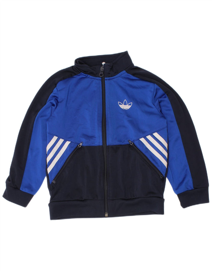 Adidas Boys Tracksuit Top Jacket 5-6 Years Navy Blue Colourblock Polyester
