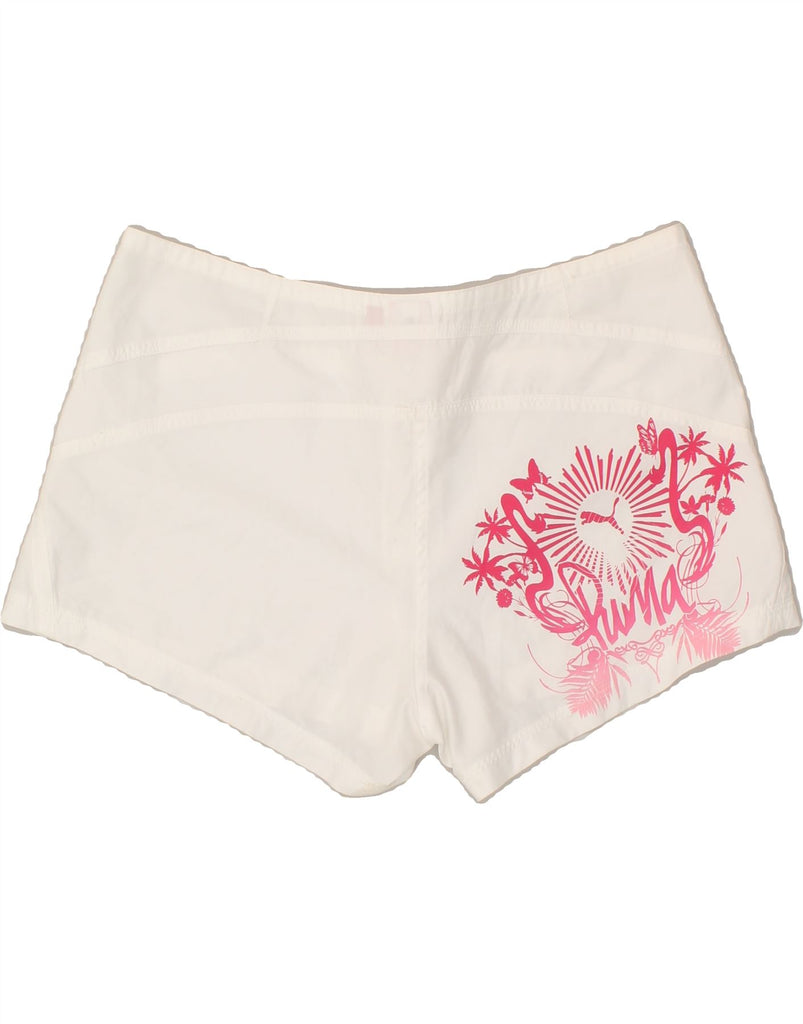 PUMA Womens Graphic Hot Pants UK 14 Large W34  White | Vintage Puma | Thrift | Second-Hand Puma | Used Clothing | Messina Hembry 