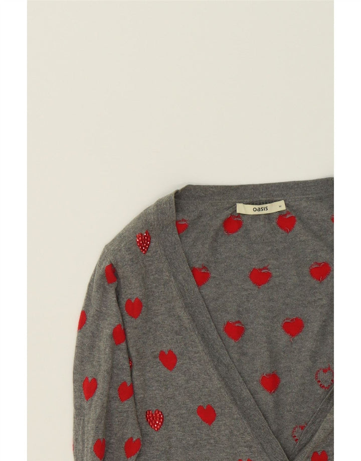 OASIS Womens Cardigan Sweater UK 12 Medium Grey Spotted Cotton Heart Vintage Oasis and Second-Hand Oasis from Messina Hembry 