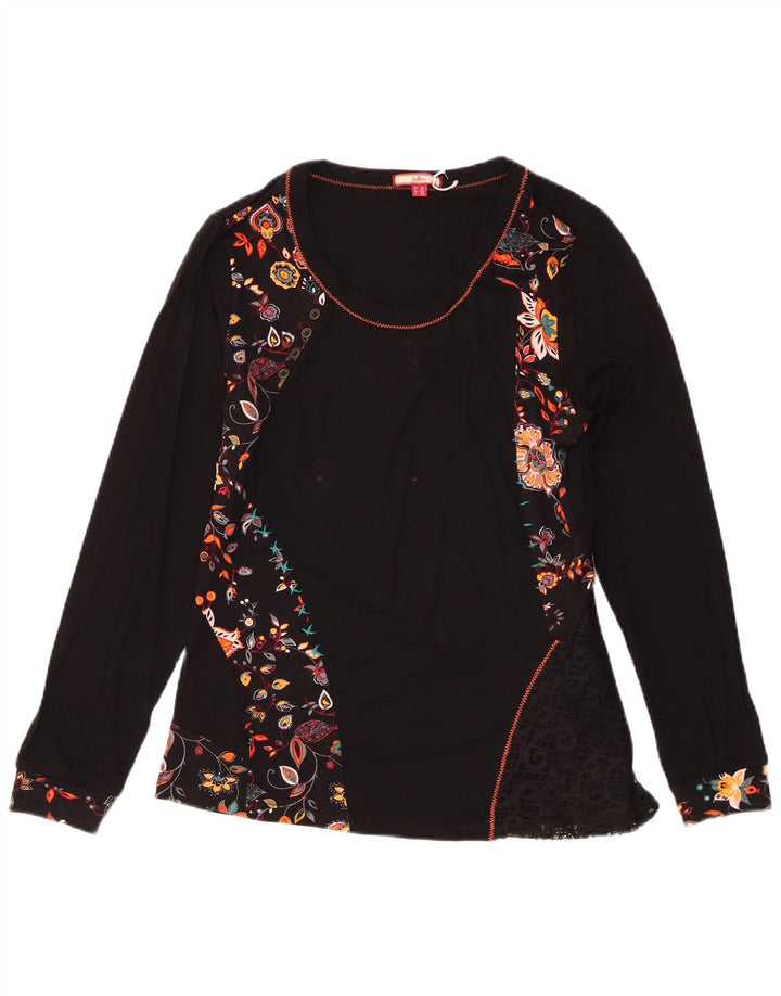 Joe Browns Womens Top Long Sleeve UK 14 Medium Black Floral Viscose