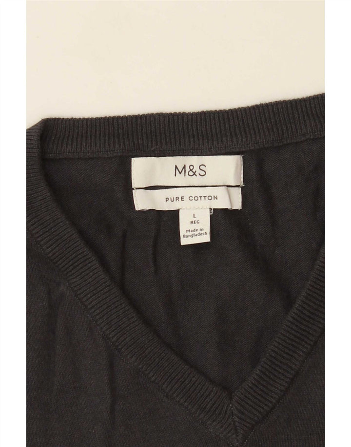 Marks & Spencer Mens V-Neck Jumper Sweater Large Grey Cotton
