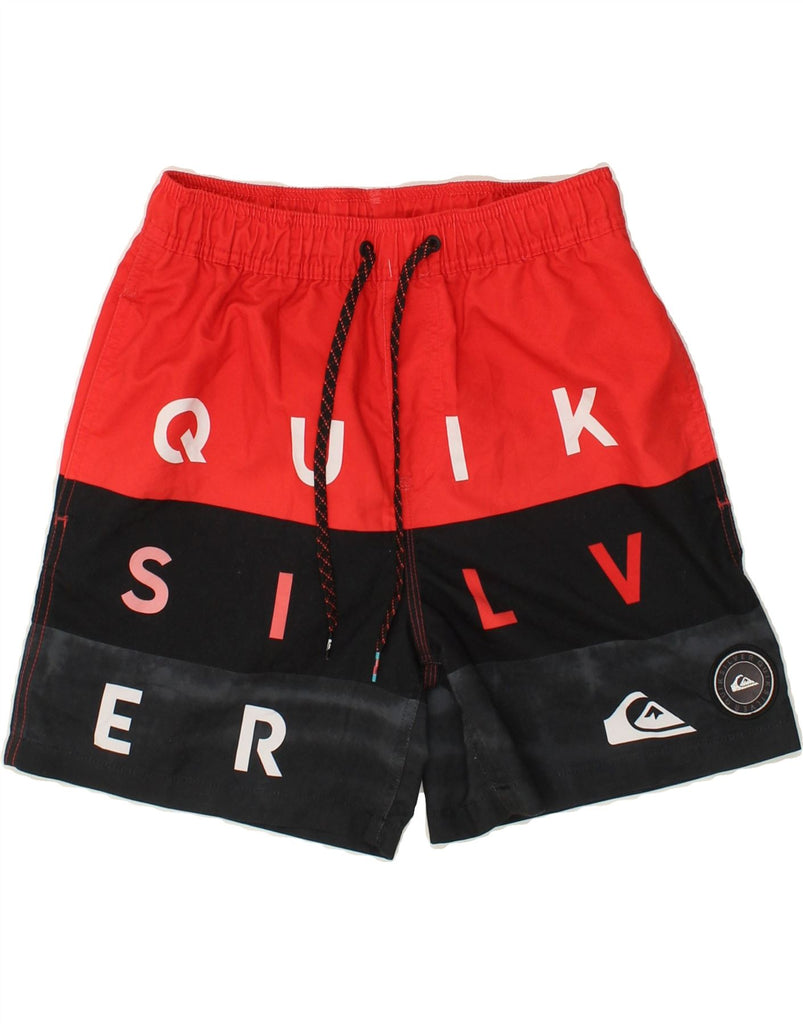 QUIKSILVER Mens Graphic Sport Shorts XS Red Colourblock Polyester | Vintage Quiksilver | Thrift | Second-Hand Quiksilver | Used Clothing | Messina Hembry 