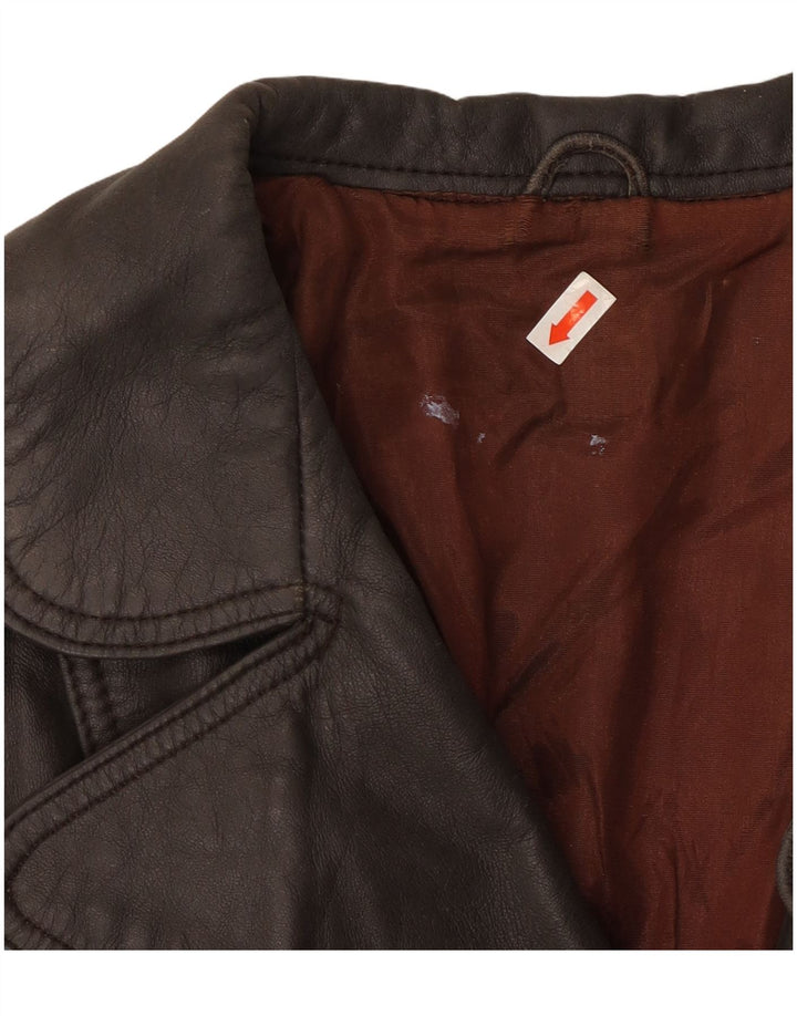 VINTAGE Womens Leather Coat UK 14 Medium Brown