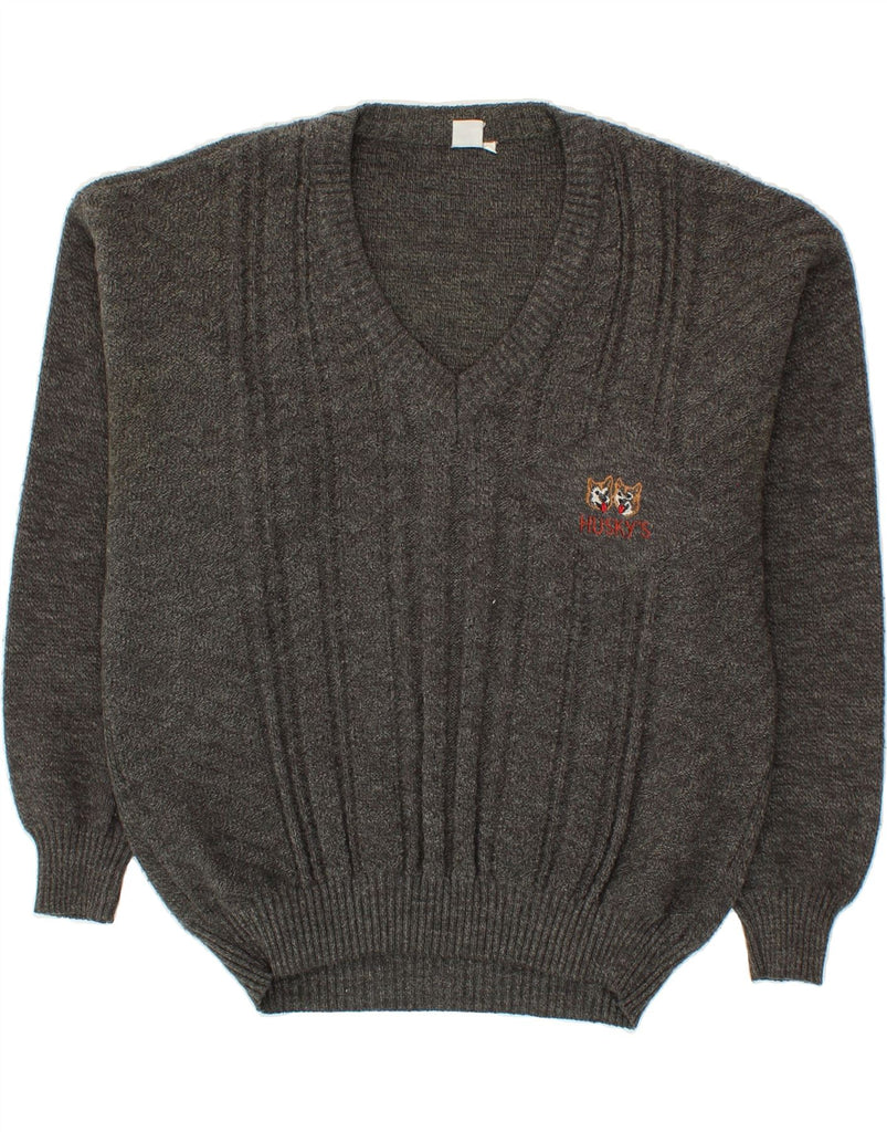 HUSKY Mens V-Neck Jumper Sweater IT 50 Medium Grey Acrylic Vintage Husky and Second-Hand Husky from Messina Hembry 