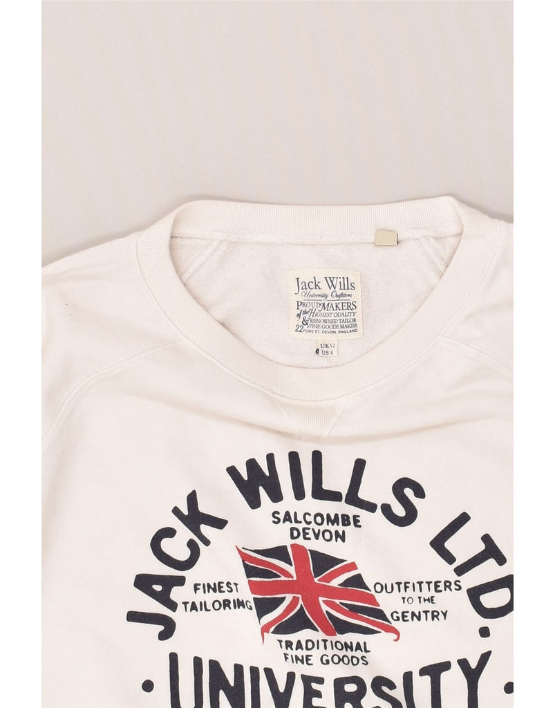 JACK WILLS Womens Graphic Sweatshirt Jumper UK 12 Medium Off White Cotton | Vintage Jack Wills | Thrift | Second-Hand Jack Wills | Used Clothing | Messina Hembry 