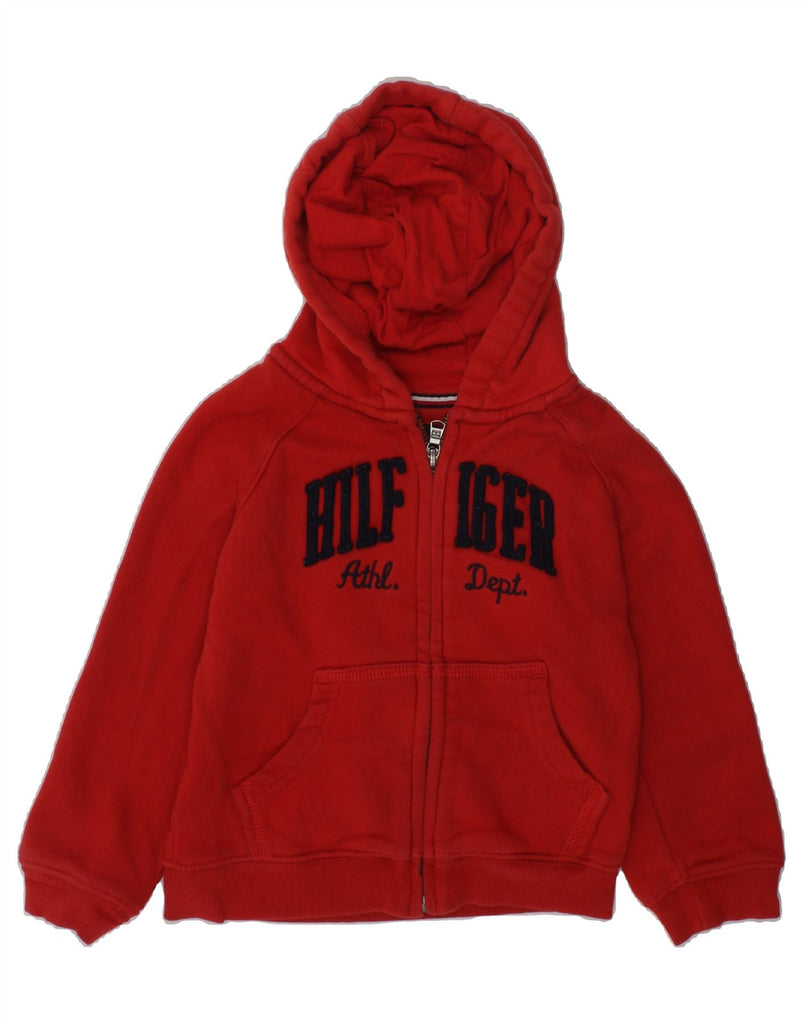 TOMMY HILFIGER Boys Graphic Zip Hoodie Sweater 2-3 Years Red Cotton | Vintage Tommy Hilfiger | Thrift | Second-Hand Tommy Hilfiger | Used Clothing | Messina Hembry 