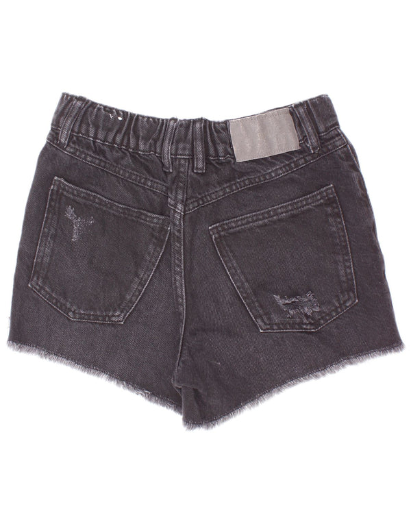 Zara Girls Distressed Denim Shorts 11-12 Years W24 Grey Cotton